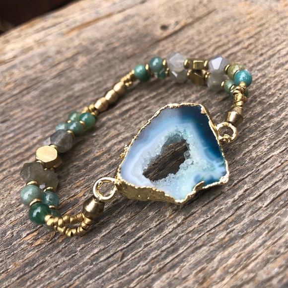 Jewelry - Blue Druzy Geode Slice Stretch Bracelet Jewelry - Blue Druzy Geode Slice Stretch Bracelet